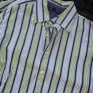 Mens Tommy Hilfiger blue/ green striped button down shirt